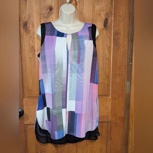 Worthington Sleeveless Graphic Blue and‎ Purple Tunic